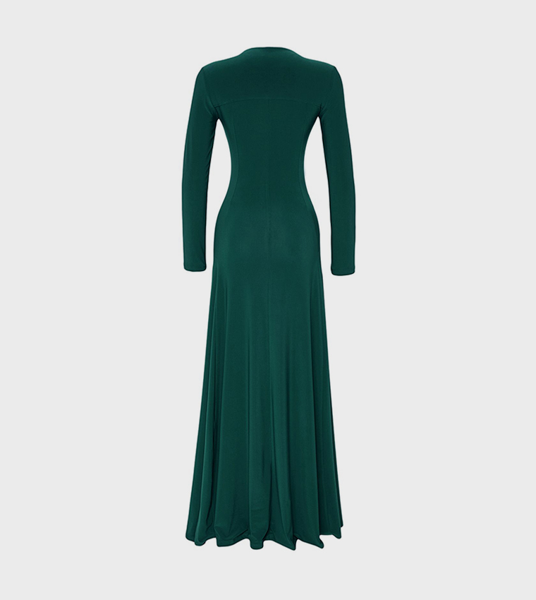 Buy Trendyol Limited Edition V Neck Skater Dress In Dark Green | 6thstreet  Qatar
