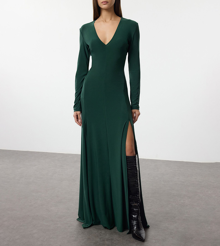 slim fit dress slacks Bubbleroom – Norah Jersey Skater Dress – campaign-outlet – Green main image 1