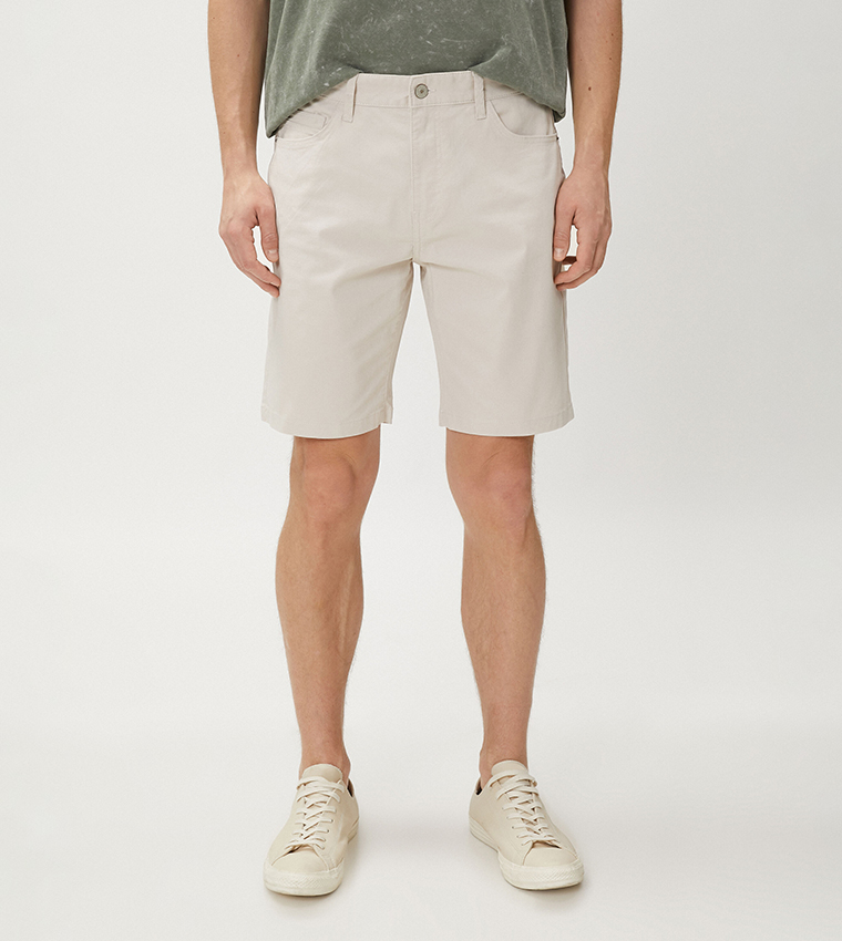 Solid Button Closure Shorts