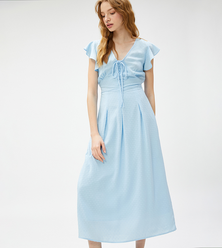 Chiffon Ruffle Detail V-Neck Maxi Dress