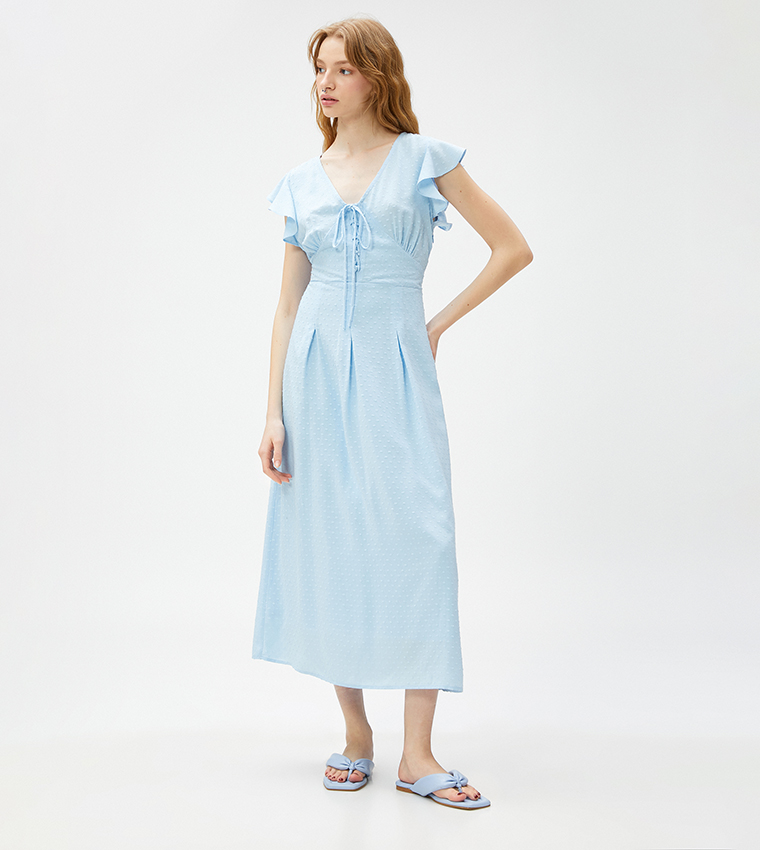 Chiffon Ruffle Detail V-Neck Maxi Dress