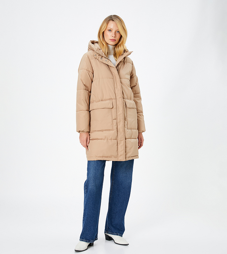 Buy Koton Zip Detail Long Sleeves Puffer Jacket In Beige