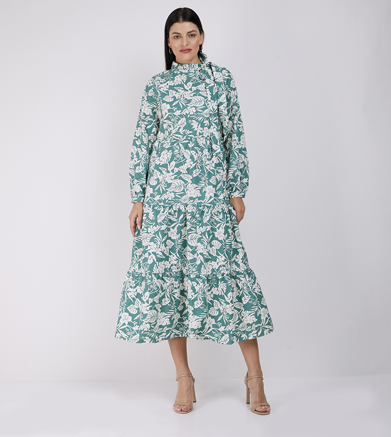 All Over Print Long Sleeves Midi Dress