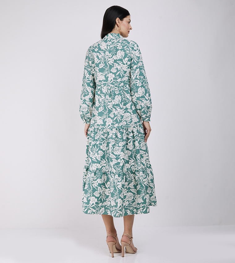 All Over Print Long Sleeves Midi Dress