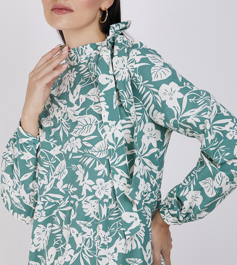 All Over Print Long Sleeves Midi Dress
