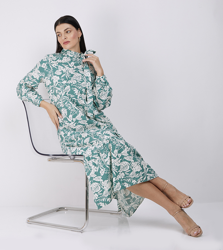 All Over Print Long Sleeves Midi Dress