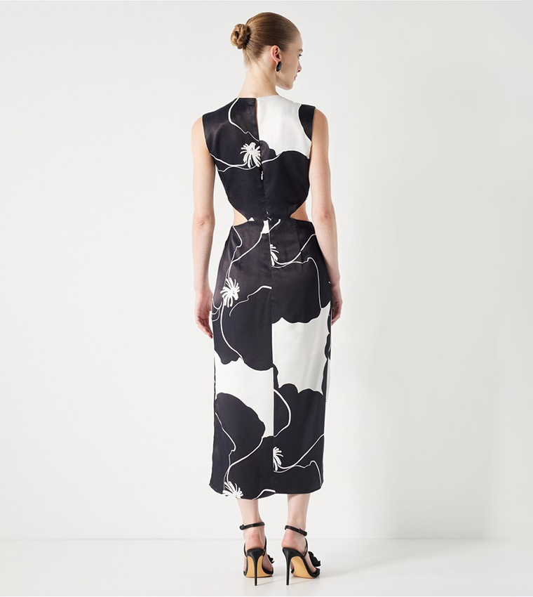 Patterned Cut-Out Detail Midi Dress