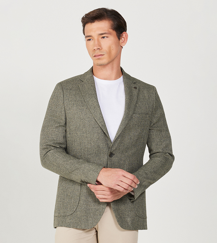 Buy Textured Formal Blazer with Notch Lapel and Long Sleeves