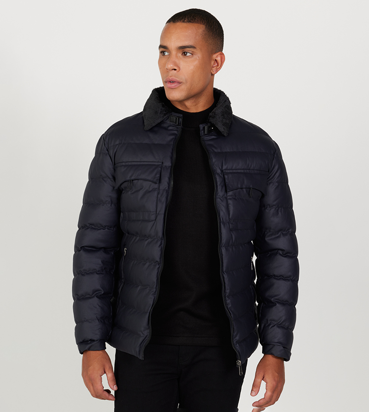 Buy ALTINYILDIZ CLASSICS Collared Puffer Jacket In NAVY BLUE