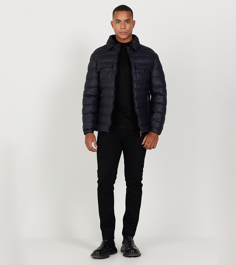 Buy ALTINYILDIZ CLASSICS Collared Puffer Jacket In NAVY BLUE