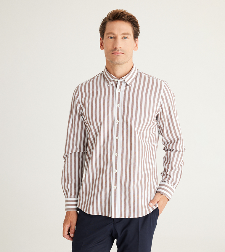 Striped Slim Fit Long Sleeves Cotton Shirt