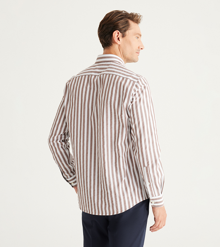 Striped Slim Fit Long Sleeves Cotton Shirt