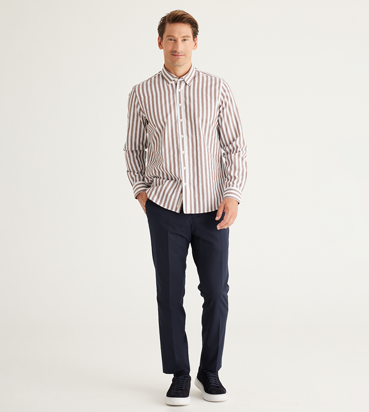 Striped Slim Fit Long Sleeves Cotton Shirt