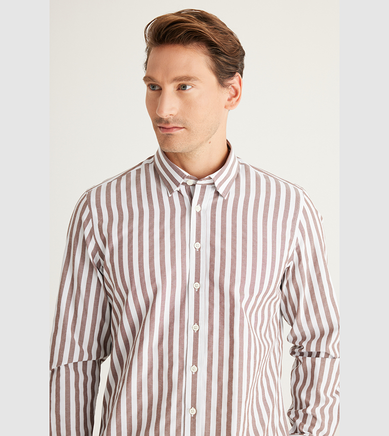Striped Slim Fit Long Sleeves Cotton Shirt