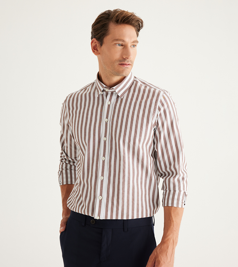 Striped Slim Fit Long Sleeves Cotton Shirt