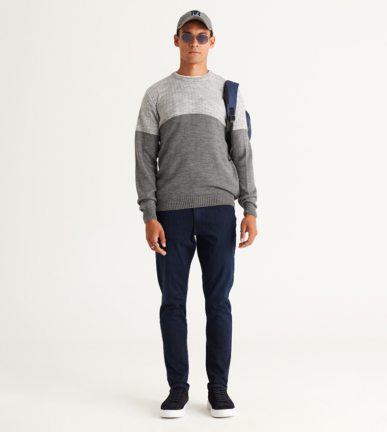 Color Block Crew Neck Sweater