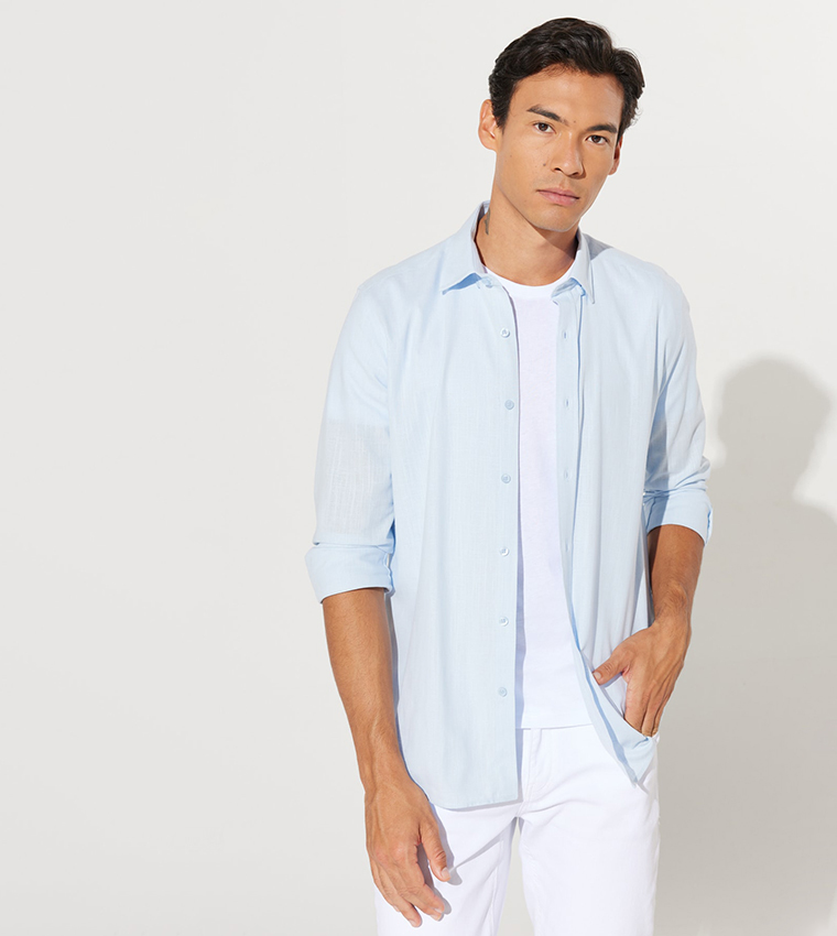 قميص أكسفورد قطني ١٠٠٪ بقصة ضيقة 