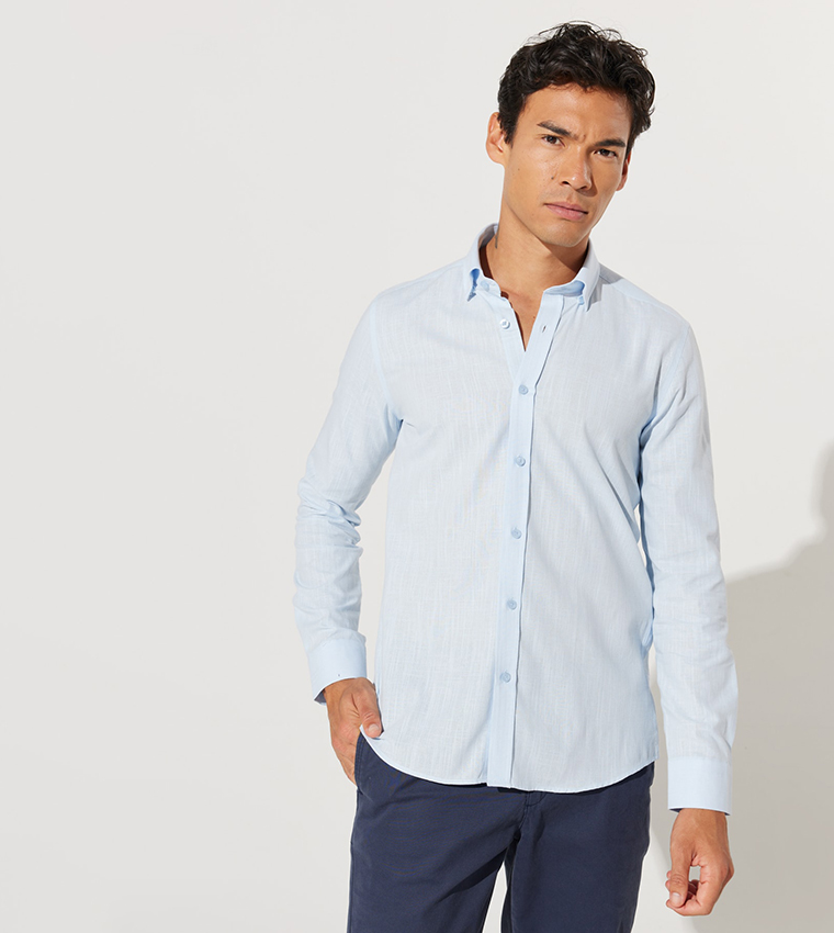 قميص أكسفورد قطني ١٠٠٪ بقصة ضيقة 