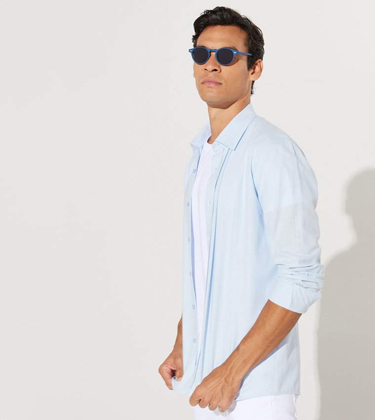 قميص أكسفورد قطني ١٠٠٪ بقصة ضيقة 