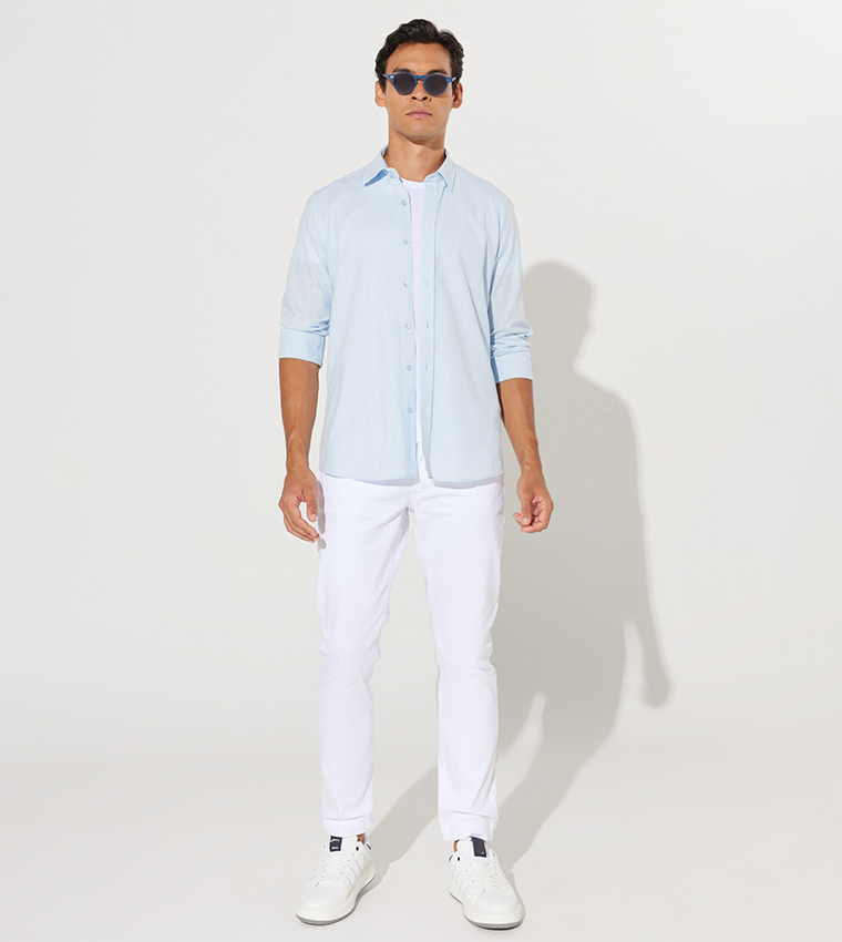 قميص أكسفورد قطني ١٠٠٪ بقصة ضيقة 