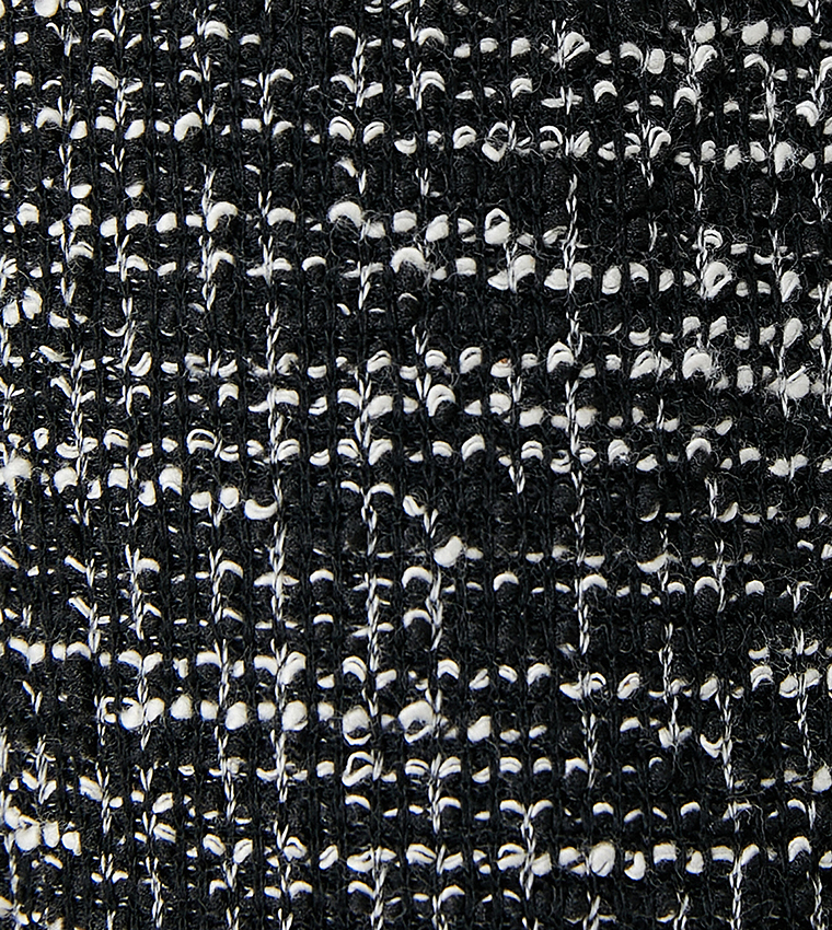 Faux Leather Patch Oversized Tweed Jacket