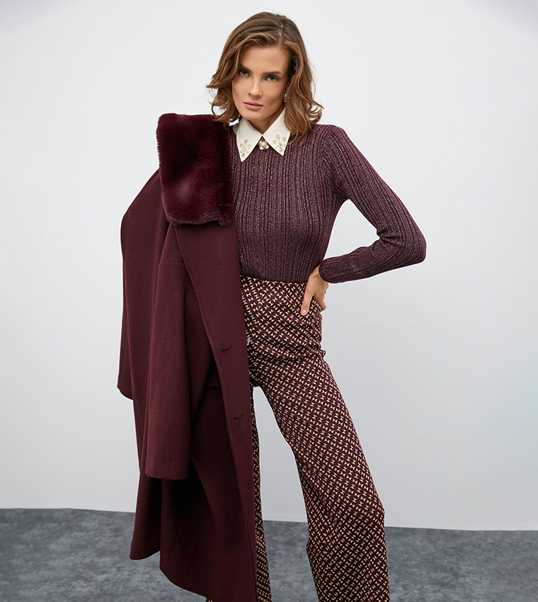 Ribbed Crew Neck Glitter Sweater