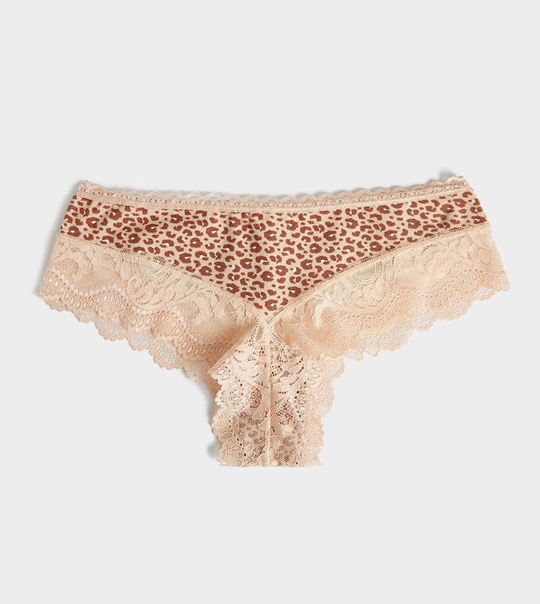 Koton Mutandine Brazilian In Cotone Stampato Con Pizzo - Donna, Taglia S, 95% Cotone 5% Elastan, Nero