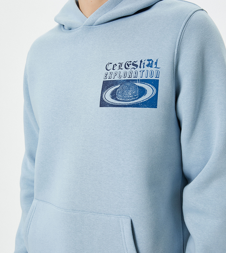 Space Themed Back Printed Relaxed Fit Hoodie