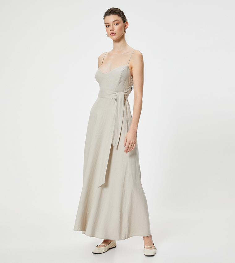 Buy Koton Linen Strappy Maxi Dress In Grey 6thStreet UAE