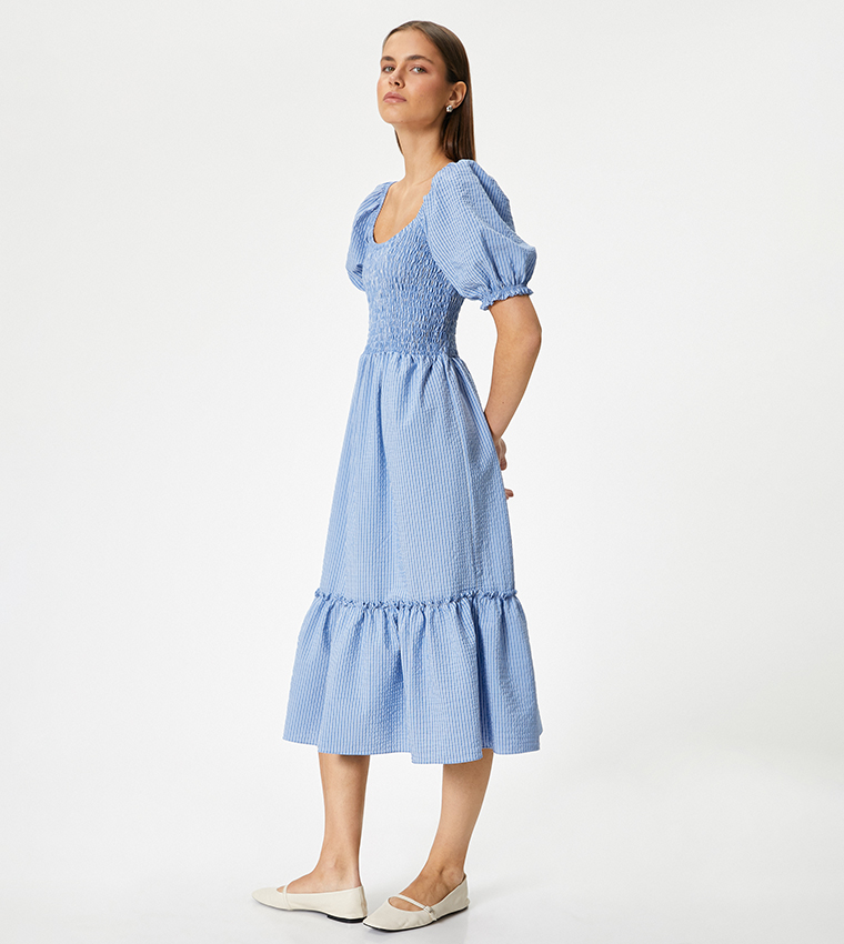 Koton Gimped Square Neck Puff Sleeve Mini Dress NAN Donna