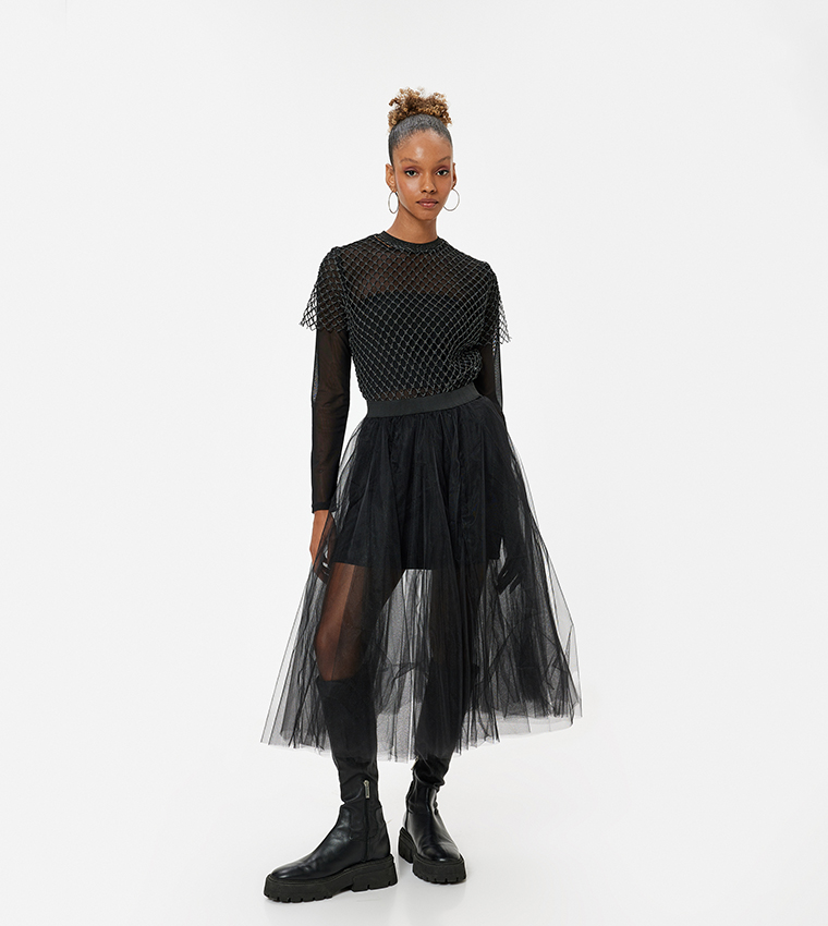 Shimmer Tulle Midi Skirt