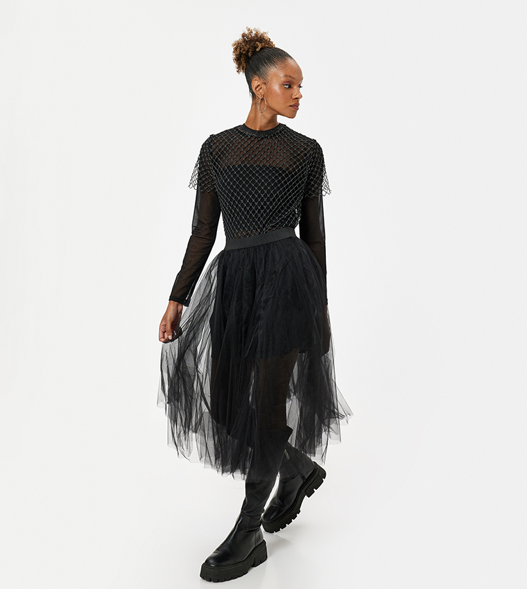 Shimmer Tulle Midi Skirt