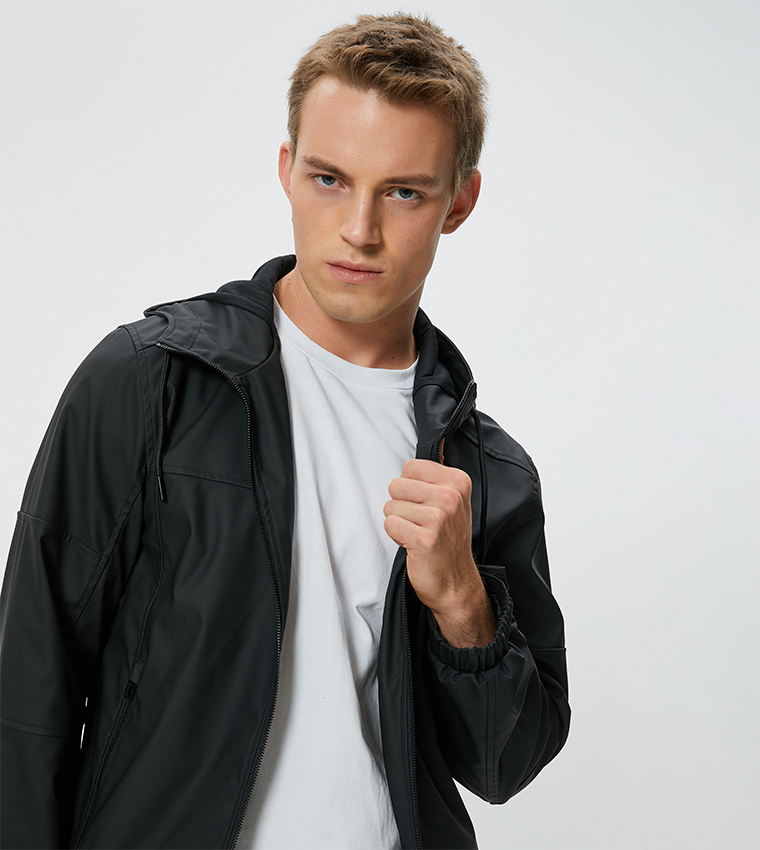 Solid Slim Fit Hooded Jacket