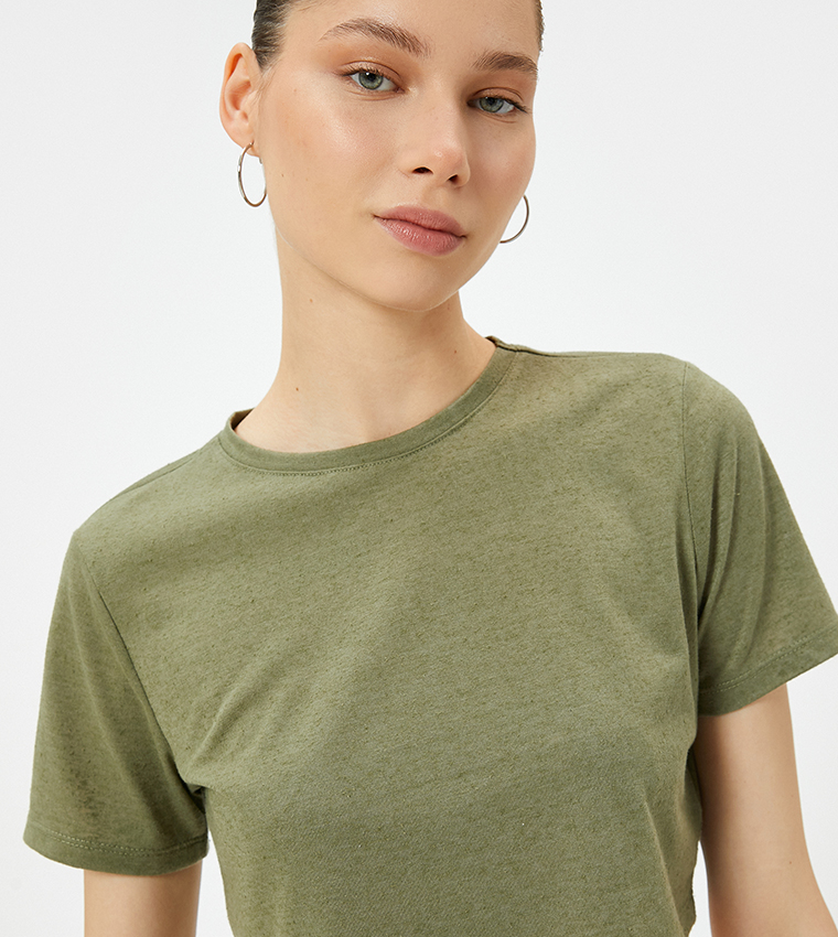 Solid Crew Neck Crop T-Shirt