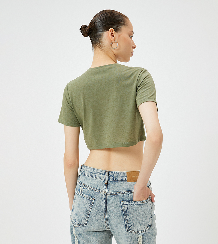 Solid Crew Neck Crop T-Shirt