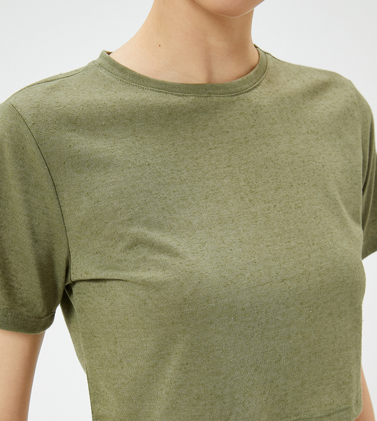 Solid Crew Neck Crop T-Shirt