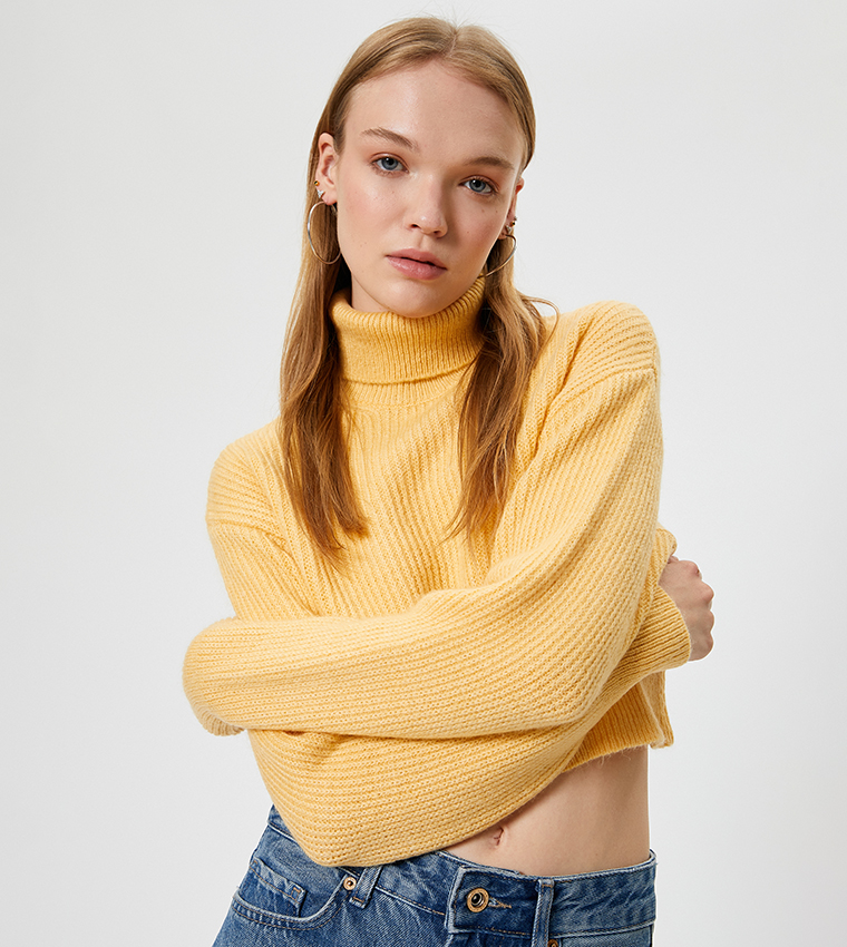 Buy Koton Knitted Turtleneck Crop Sweater In Yellow 6thStreet UAE