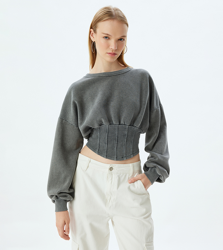 Buy Koton Corset Detail Crop Sweatshirt In Black 6thStreet Saudi