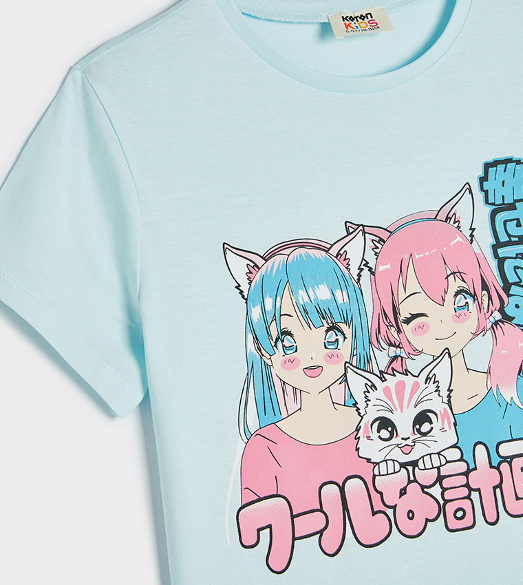 تيشيرت برقبة مستديرة وطبعة انمي