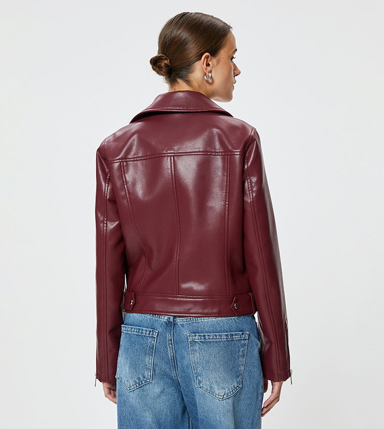 Buy Koton Long Sleeves Faux Leather Jacket In Burgundy 6thStreet UAE