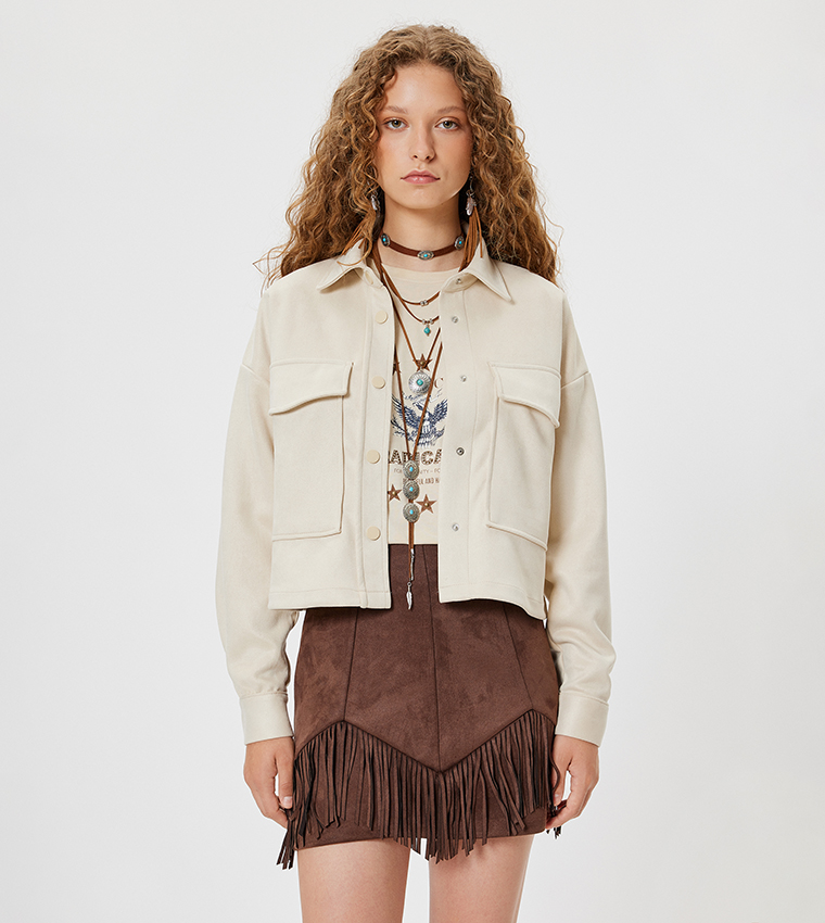 Buy Koton Suede Look Shacket In Taupe 6thStreet Saudi Arabia