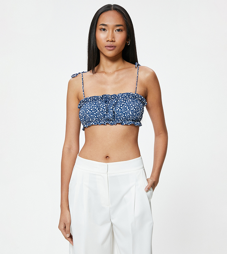 Buy Koton Floral Print Ruffle Crop Top In Blue | 6thStreet UAE