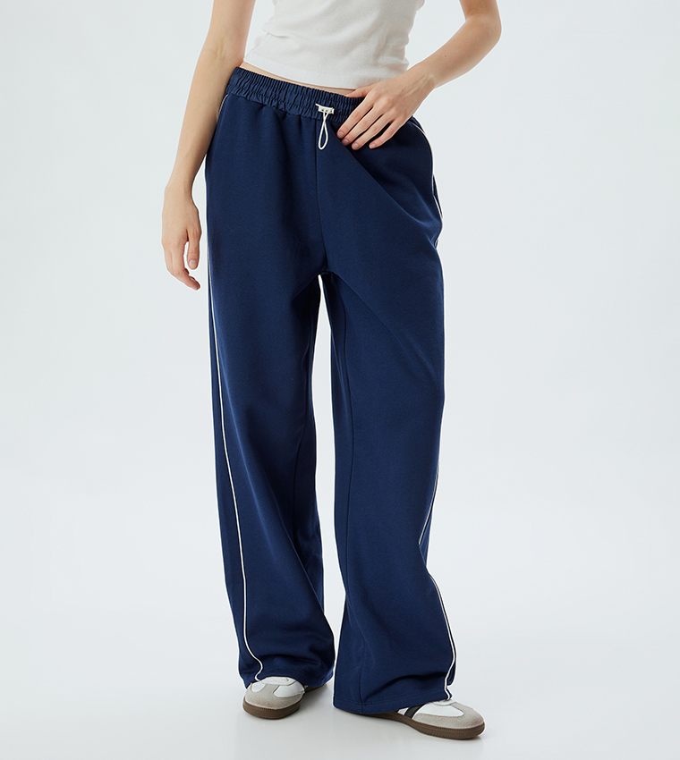 Buy Koton Solid Wide Leg Sweatpants In Navy 6thStreet UAE