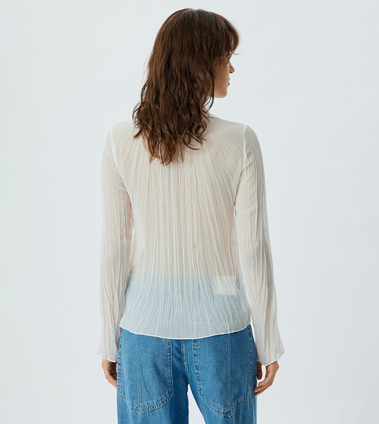 Tie Front Long Sleeves Sheer Shirt