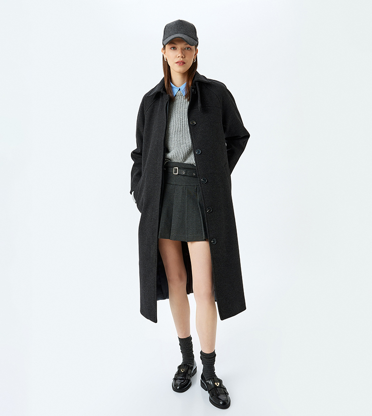 Belted Long Sleeves Midi Coat