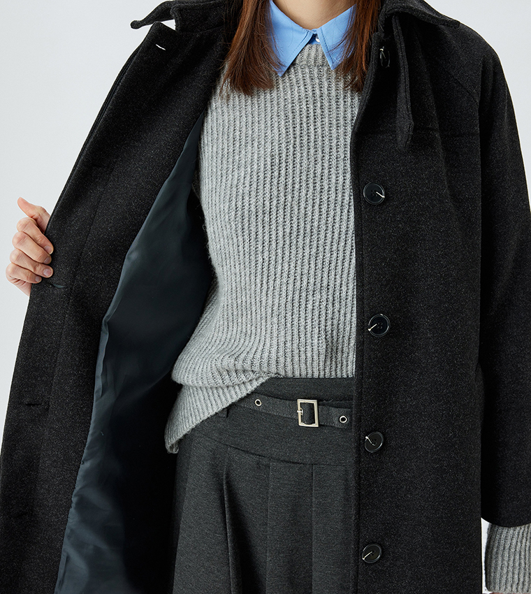 Belted Long Sleeves Midi Coat