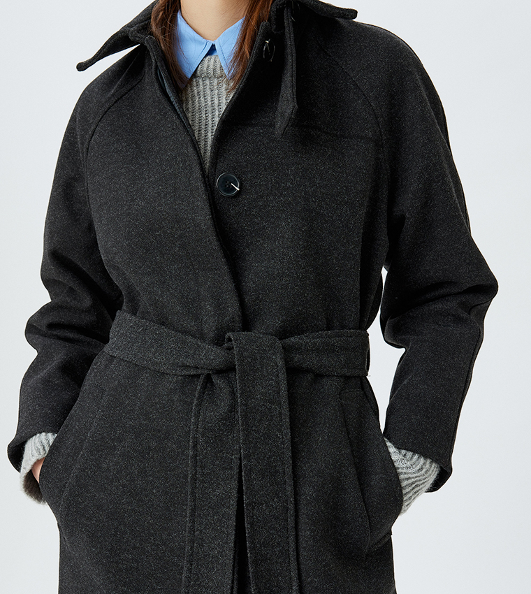 Belted Long Sleeves Midi Coat