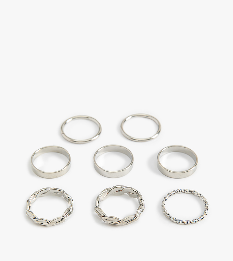 Pack of 8 Silver-Toned Rings