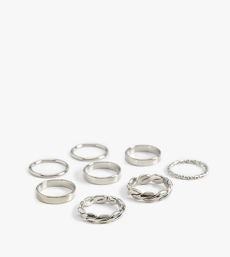 Pack of 8 Silver-Toned Rings