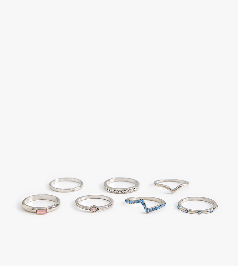 Pack of 7 Silver-Toned Rings